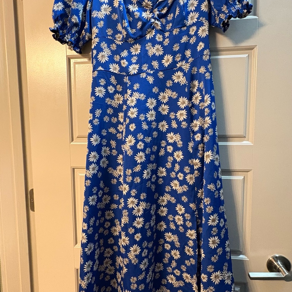 Blue Floral Dress with White Daisies
